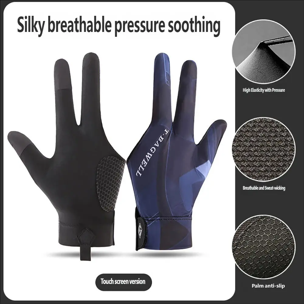 New Indoor Billiard Glove Anti-Slip Wear-Resistant Breathable Three-Finger Snooker Table Tennis Glove for Competition Single Pack Snooker Accessories Billiards Accessories