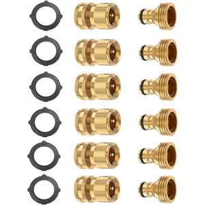 Garden Hose Quick Connector Set, Solid Brass 3/4 Inch Water Fitings Thread Easy Connect No-Leak Male Female 6 Sets
