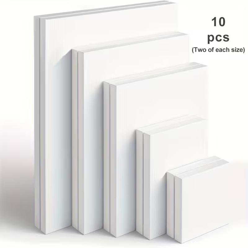 10 Pack Multi-Size Stretched Canvas Panels,11x14 9x12 8x10 5x7 4x4 White Blank 100% Art Canvas for Acrylic, Watercolor, Oil Painting  Wet Dry Art Media