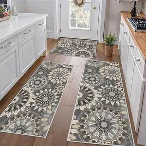 Nordic Style Deep Plant Leaf Pattern Kitchen Runner Rug Set, Boho Kitchen Rug, Vintage Home Decor Mat, Easy Storage, Non-Fraying Edges
