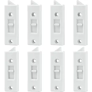 8 Pcs Window Latch Locks, Spring Loaded Window Tilt Latch Replacement Part, Vinyl Plastic Construction, 2 Inch Hole Center Spacing Sliding Lock White, Window Parts and Hardware