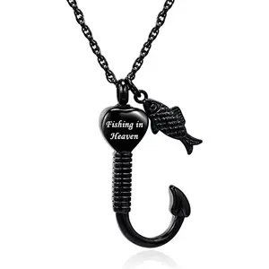 Gone Fishing Urn Necklace for ashes Fish hook Cremation Urn Pendant Fishing in heaven Keepsake Jewelry