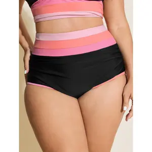 BLOOMCHIC Plus Size High Waist Nylon Blend Tummy Sculpt Color Block Stretchy Skinny-Fit Swim Bottoms - High Stretch Sculpting Swimwear [M-6X], 2026 Summer Vibes, Swimweek Spotlight, Color Block Swimsuits, High Waist Swimwear
