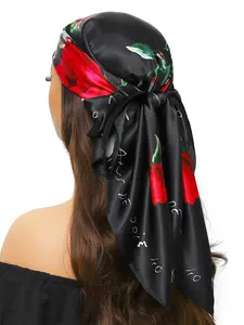 Rose Print Square Scarf, Fashionable Soft Comfortable Boho Style Scarf for Women & Girls, Casual Versatile Head Scarf for Daily Wear