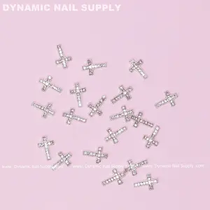20 pcs Platinum Silver Crosses Charms (with rhinestones engraved) for Nails Art Design
