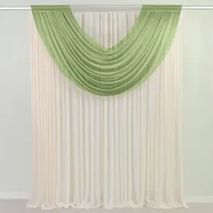 Sheer Chiffon Valance Curtain 4ft x 5ft – Dusty Sage Green Wedding Arch Voile Drape with Rod Pocket, Backdrop Panel