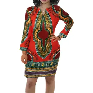Women's Bodycon Dashiki African Midi Dresses Bohemian Vintage Club Dress with Pocket Casual Fashion Fit Summer