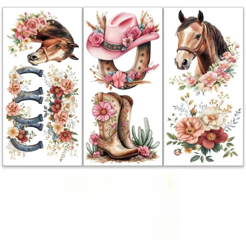 3pcs/Set Western Cowboy Rub on Transfers for Furniture and Crafts 6x12 Inch Western Theme Furniture Transfer Sticker Decals Art Stickers Decorative Stickers Transfer Stickers Rub on Decals for Wood Furniture Home Decoration Decoration Items
