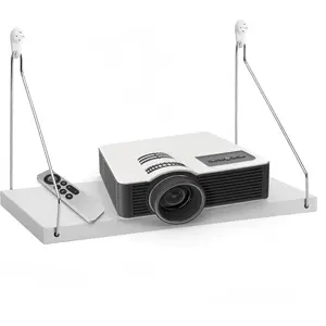 Projector Shelf for Wall No Drilling, 15.75" x 7.87" Wooden Shelf Holds Up to 33, Perfect for Projector, Xbox, PS5, DVD Player, Under TV Floating Shelf