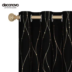 Deconovo Black Out Curtains  2 Panels- Black and Gold Curtains for Bedroom, Noise Reducing,Grommet Thermal Drapes for Living Room  luxury curtains