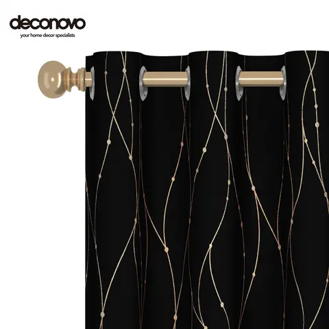 Deconovo 2-Panel Blackout Curtains, Black and Gold Privacy Grommet Thermal Insulated Window Drapes, Noise-Reducing Long Curtains for Bedroom Living Room, Modern Home Decor