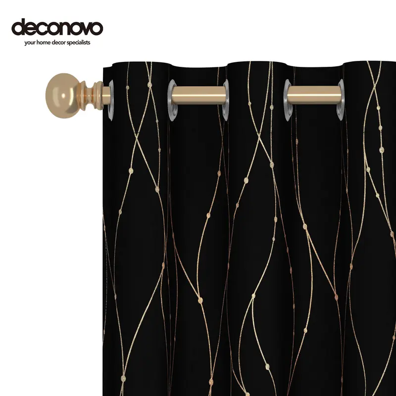 Deconovo 2-Panel Blackout Curtains, Black and Gold Privacy Grommet Thermal Insulated Window Drapes, Noise-Reducing Long Curtains for Bedroom Living Room, Modern Home Decor