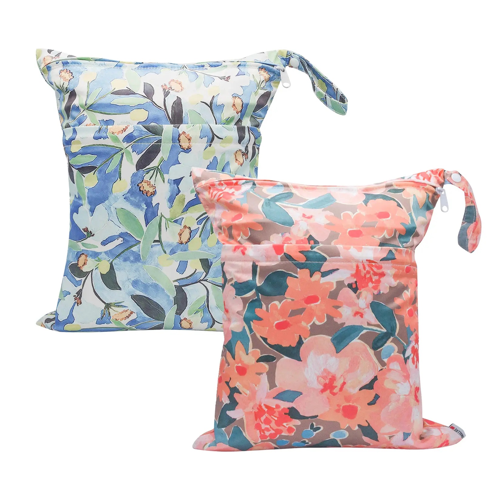 2 PCS Floral Makeup Bag, Large Cosmetic Bag for Women Girls, Cute Cotton Make up Pouch, Quilted Makeup Bags, Flower Travel Toiletry Organizer Bag(Blue Floral)
