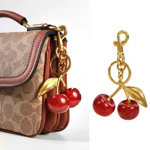 1Pc Cherry Keychain, Cherry Shaped Bag Charm, Cute Women Key Chain, Car Key Ring & Leather Handbag Accessory, Valentine's Day Gift, Ideal Present for Mom, Lovers, Friends and Classmates
