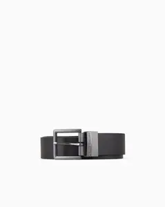Armani Exchange Black ,Brown LEATHER BELT WITH RECTANGULAR BUCKLE