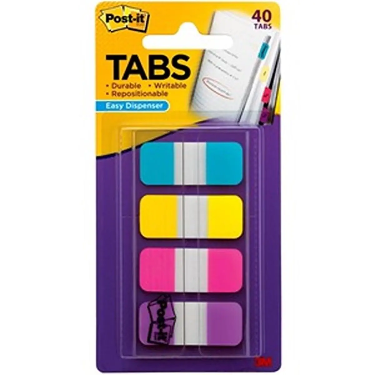 Post-It Removable Dividers Tabs, Assorted Bright Color Self-Adhesive Sticky Index Labels, 40-Tab Organizers for Office Stationery Needs