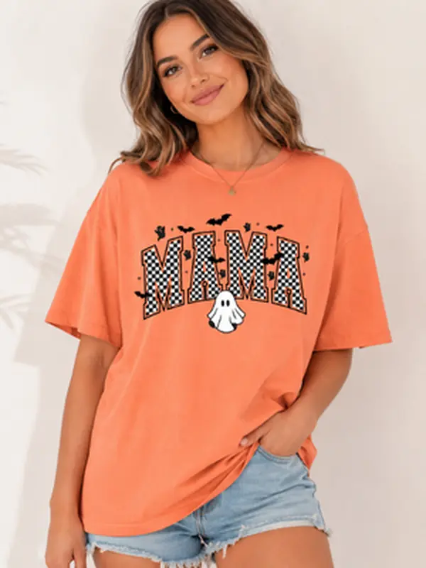 Halloween Mama Comfort Colors T-Shirt – Retro Ghost Checkerboard Graphic Comfort Color, Spooky Season Mom Gift