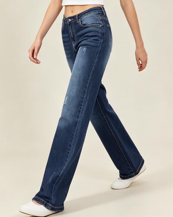 High Waisted Dark Wash Wide Leg Jeans for Women, Casual Loose Fit Stretch Denim Pants with Distressed Details, Comfortable Straight Leg Trousers for Everyday Streetwear High Waisted Dark Wash Wide Leg Jeans for Women, Casual Loose Fit Stretch Denim Pants with Distressed Details, Comfortable Straight Leg Trousers for Everyday Streetwear