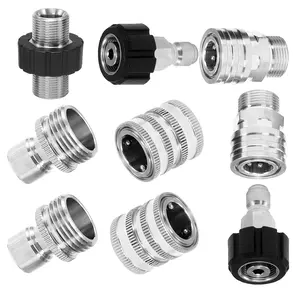Tool Daily 9-Pack Durable Stainless Steel Pressure Washer Adapter Set: M22 to 3/8 Inch Quick Connect, 3/4 Inch Quick Disconnect for High-Pressure & Garden Hoses, Hose Adapter