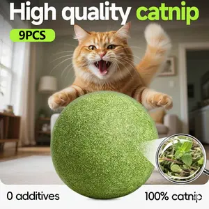 9 Pack Catnip Balls,Edible Kitty Toys for extra Cats energy ball Lick, Safe Healthy Kitten Chew Toys, Teeth Cleaning Dental Cat Toys