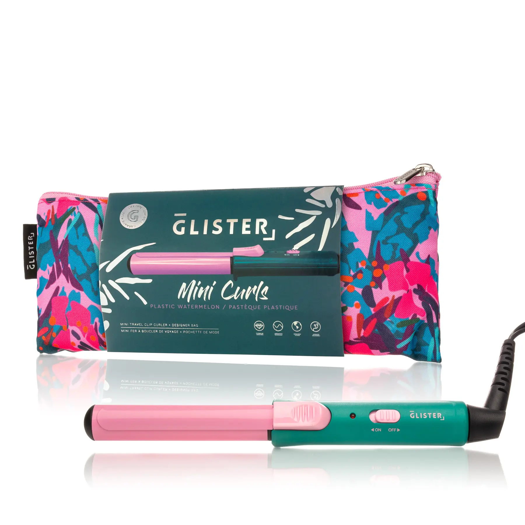 Glister Mini Curls Travel Clip Curler with Carrying Pouch | Portable Tiny Curling Wand with Dual Voltage - Frizz-Free Shine - Hair Styling Tool