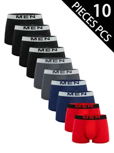 10-Pack Random Color Men's Briefs, Fashionable Comfortable Lightweight Underwear, All-Season Casual Fitted Trunks, Ideal for Home and Activities