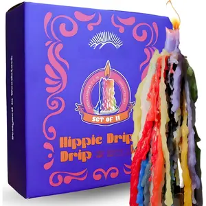 Hippie Drippy Drip Candles - Pack of 11 Dripping Taper Candles -  Bottle Melting Candles (Hippie Rainbow)