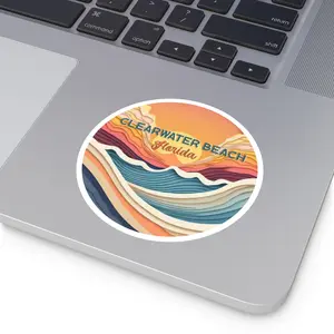 Clearwater Beach Florida Sunset Sticker, Retro Sticker, Tropical Beach Sticker, Sunset Circle, Weatherproof Decor, Laptop Sticker Decorative Vinyl Paradise Tiles Sticker Ornaments