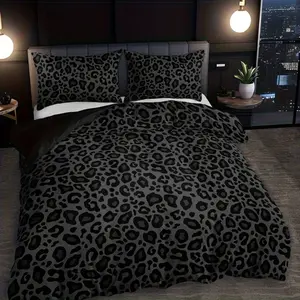 2/3PCS dark leopard print fashion quilt cover set (1 quilt cover + 1/2 pillowcase does not contain quilt core pillow core), four seasons home dormitory high definition printing trend luxury high-end bedding Duvet Cover Set Bedroom Bedding Set
