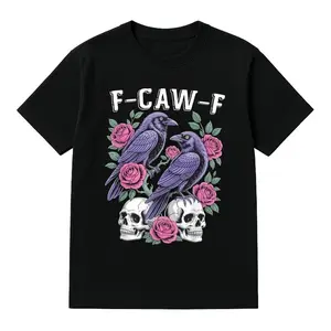 Gothic Crow Graphic T-Shirt with Short Sleeves, a Unisex Loose Fit Round Neck Top in Soft Cotton for Casual Streetwear, Shortsleeve