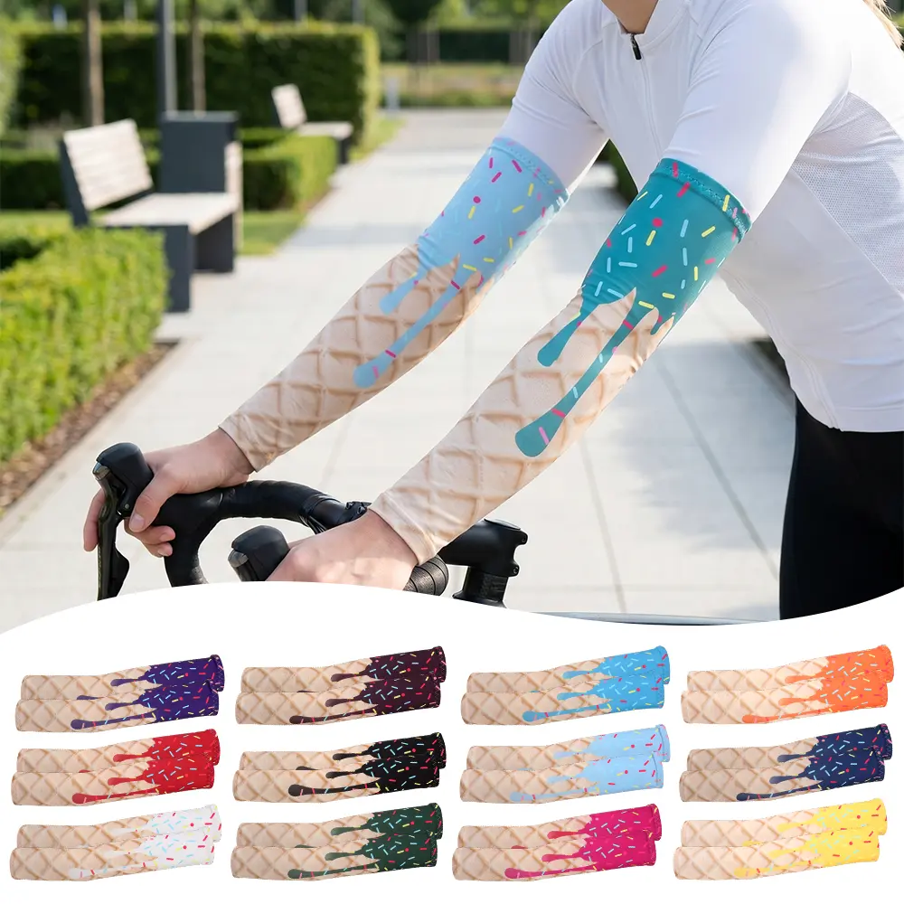  12 Pairs Ice Cream Arm Sleeves, for Teenager Compression, Multi-Item Party Favor Packs for Football Basketball Baseball (Ice Cream, L) summerwins