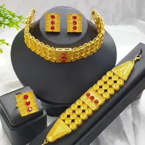 Luxury Indian 24k Gold Color Jewelry Sets Wedding Dubai Big Necklace And Earrings For Women Ethiopian Bridal Accessories