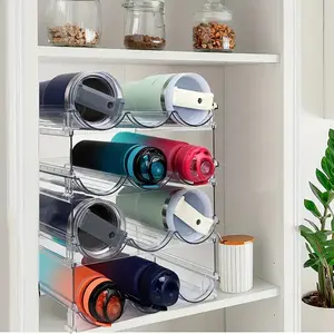 Stackable Water Bottle Organizer Set, 2/3/4 Pack, Kitchen Cabinet Storage Rack, Plastic Fridge Wine Holder, Fits 6/9/12 Bottles
