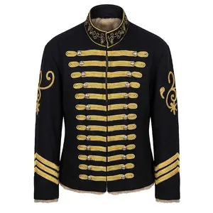 BlackBomb Sergeant Major Soutache Jacket in Black/Gold, Fur-Lined