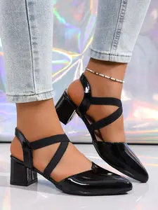 Women's Strap High Heel Shoes, Elegant Comfortable Sandals, Perfect for Daily Wear, Parties, Dates, Solid Color, Above Ankle Height, Footwear
