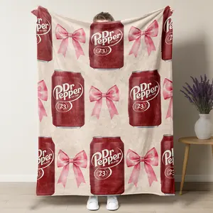 Dr Pepper Coquette Bow Flat Velvet Blanket Soft Flannel Cartoon Pattern Gift Cozy Warm lightweight personalized decorative giftabl fluffy figure print