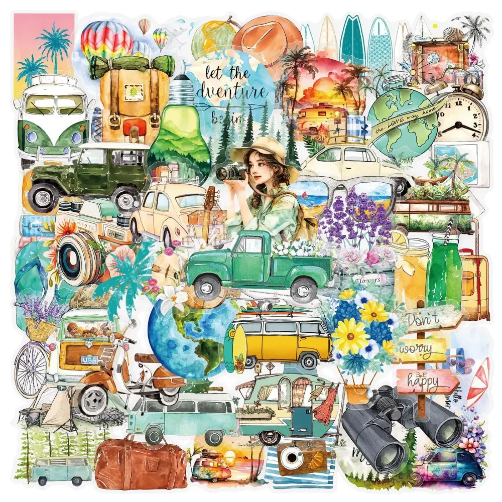 50pcs Simple Small Fresh Transparent PET Material Series Graffiti Stickers Suitable for Suitcases, Mobile Phone Cases, Laptops, Helmets, Skateboards Waterproof Decoration DIY Creative Stickers