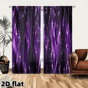 2D Flat 2Pcs Purple Wave Pattern Blackout Curtains Stylish Modern Design Window Drapes with Decorative Dots Living Room Bedroom Balcony Treatment Darkening Thermal Insulated Draperies Privacy Protection Blackout Window Cover, Home Decoration Curtain