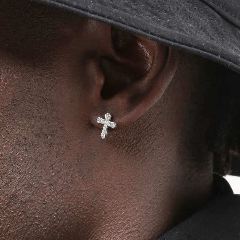 Unisex Minimalist Crucifix Cross Ear Studs - Micro-Inset Sparkling Zircon Artificial Gemstone Fashion Earrings, Jewelry Accessories
