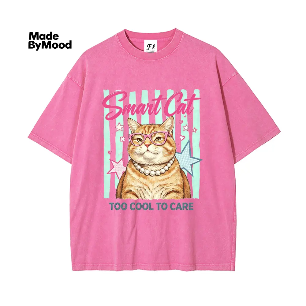 Smart Cat T-Shirt, Funny Cat Graphic Tee, Cute Animal Shirt, Retro Summer Preppy Stripes, Girly Trendy Pink Oversized Tee, Summer Vibes Shirt Tops Womenswear