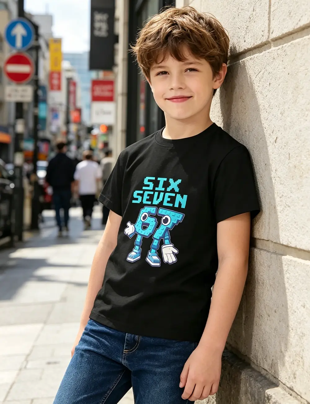 Youth Graphic T-Shirt For Young Boys, Boy's 67 Emoji Gesture Robot Number Character Mech Blue Lightning Fun Pattern T-Shirt, Perfect Gifts For Halloween Exquisite Shirts For Boys T-Shirt, Summer Birthday Kids Top
