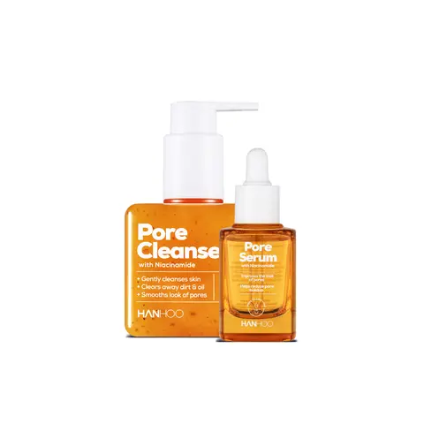 Hanhoo Pore Perfect Gentle Bundle - 30ml Gel-to-Foam Facial Cleanser & Niacinamide-Glycolic+Salicylic Acid Face Serum, Oily/Acne Prone Skin Care for All Genders, Gentle Balancer, Fast Refresh, Citrus/Unscented