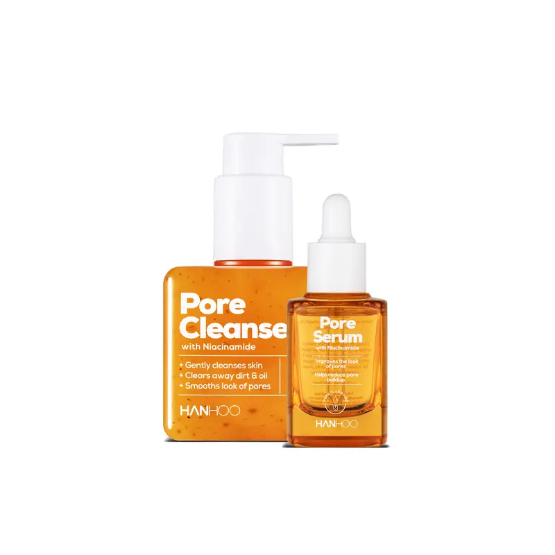 Hanhoo Pore Perfect Gentle Bundle - 30ml Gel-to-Foam Facial Cleanser & Niacinamide-Glycolic+Salicylic Acid Face Serum, Oily/Acne Prone Skin Care for All Genders, Gentle Balancer, Fast Refresh, Citrus/Unscented