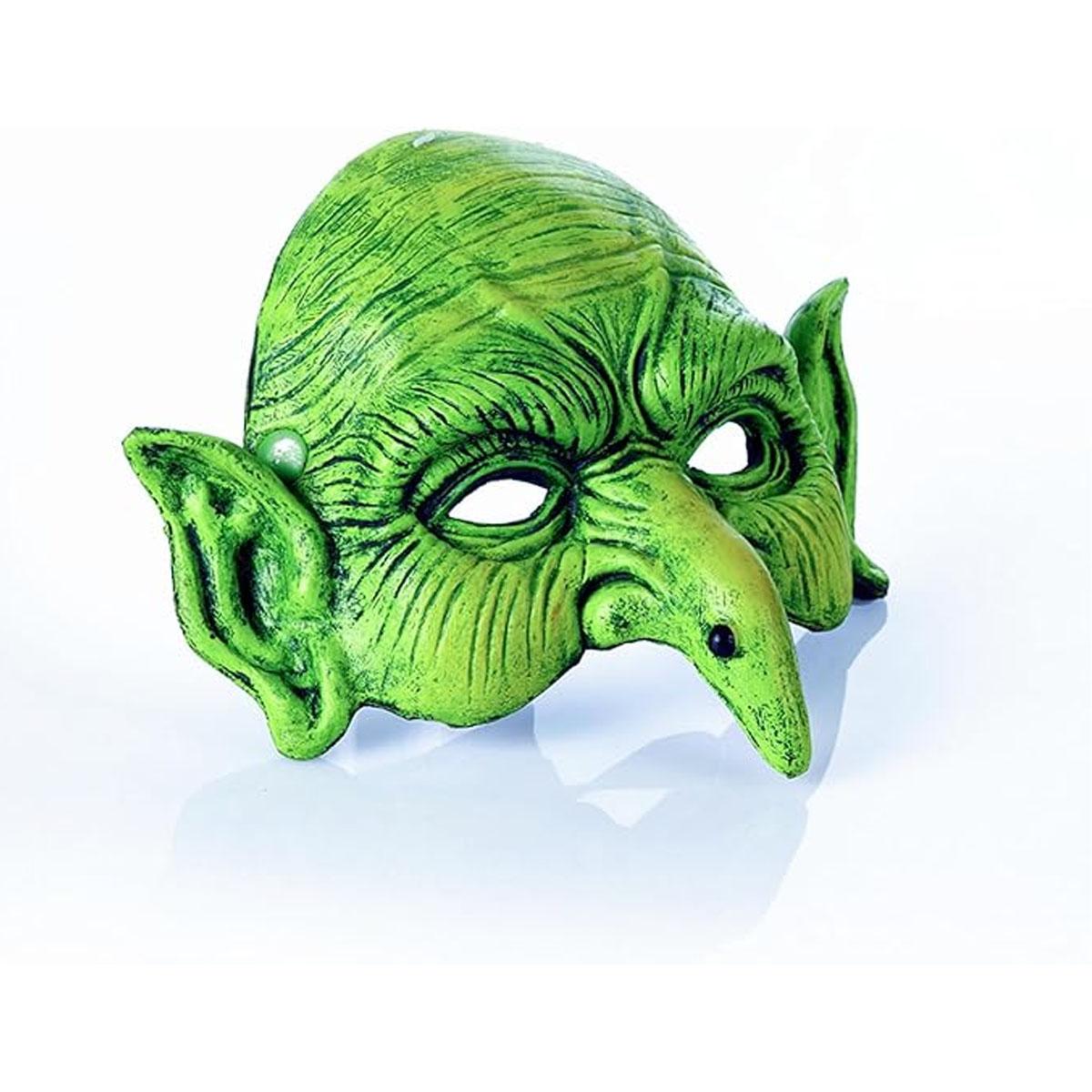 green goblin mask，Horror Green Witch Mask, realistic pleated texture and pointed ear design, suitable for cosplayers with Halloween horror themes, haunted house carnival prank props, movie night role-playing theme party decoration accessories