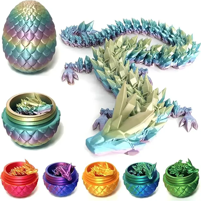 3D Printed Easter Magic Dragon Egg Night Light, Articulated Poseable Dragon Statue, Realistic Collectible Fantasy Easter Gift for Boys, Articulated 3D Printed Statues