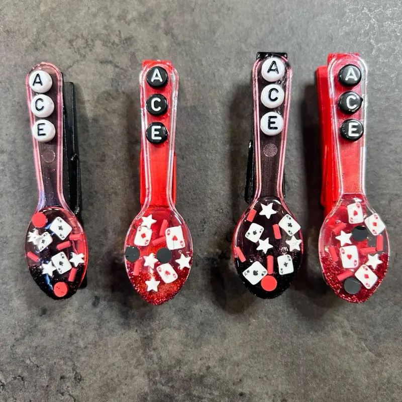 Volleyball Ace Spirit clips - Handcrafted Wooden Clothespins with Glitter & Plastic Charms for Team Events - Set of 4 or 8 - Perfect for Games & Tournaments