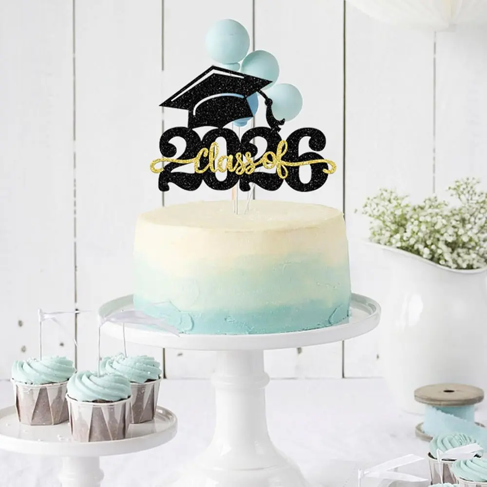 Class of 2026 Graduation Cake Topper, Sparkling Class of 2026 Hat Cake Decoration, High School University Graduate Party Supplies, Versatile Use