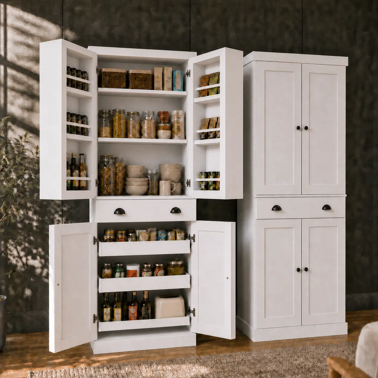 IRONCK 72.5-Inch Freestanding Kitchen Pantry Cabinet, Large-Capacity Space-Saving Storage with 3 Pull-Out Shelves, Large Drawer and 6 Door Racks, Ships in 2 Boxes
