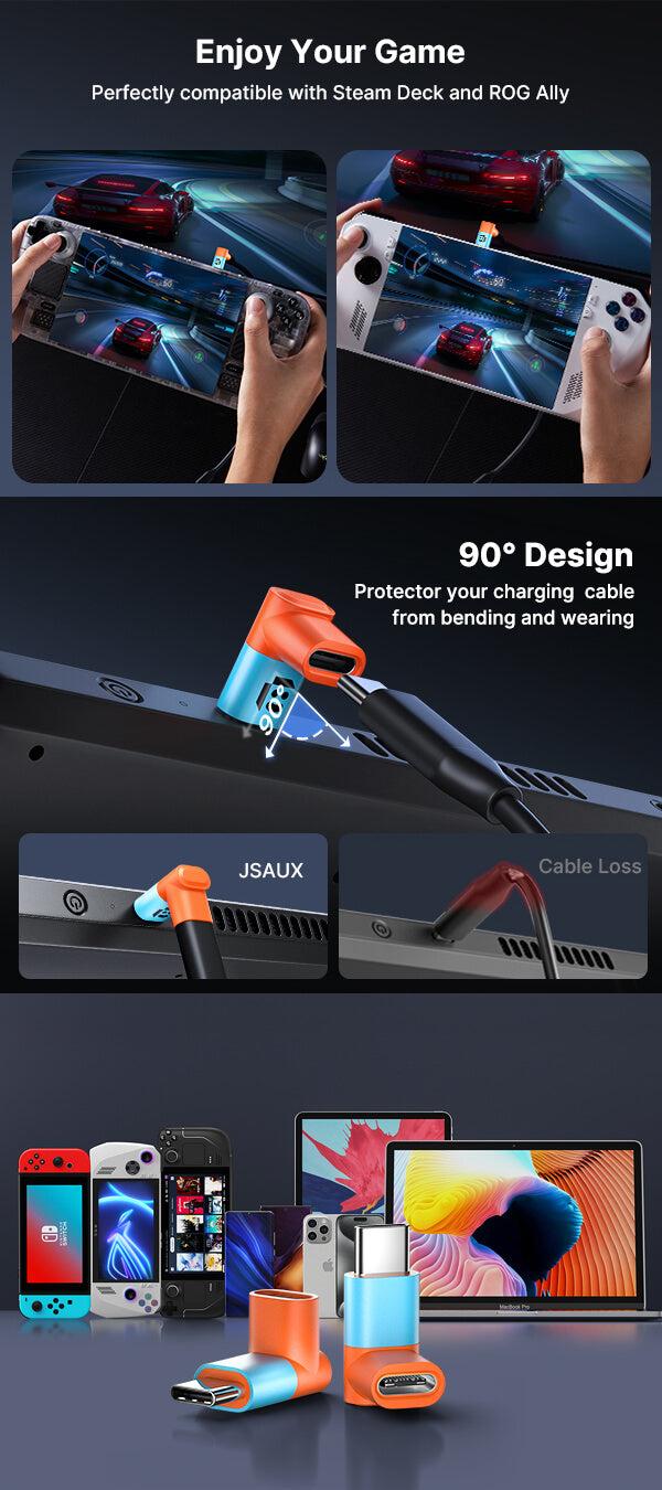 JSAUX 90 Degree USB-C Male to USB-C Female Adapter, Right Angle 2-Pack 40Gbps Data Transfer 100W USB Type-C PD Extender Compatible with iPhone16 Pro Max/16 Pro/16 Plus/16， ROG Ally, Steam Deck, Switch and More Laptops, Tablets, Phones