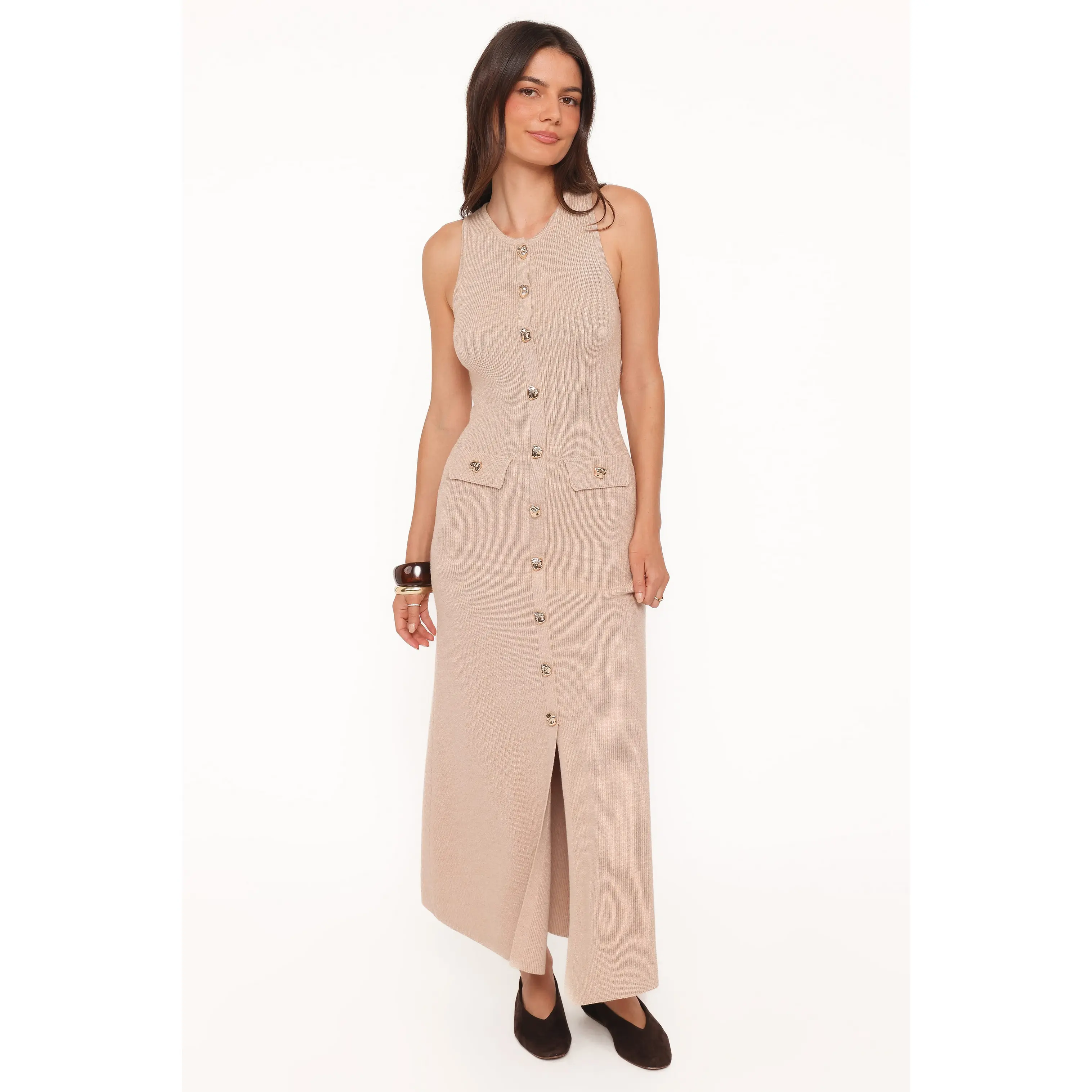 Aspen Button Up Knit Dress - Oatmeal